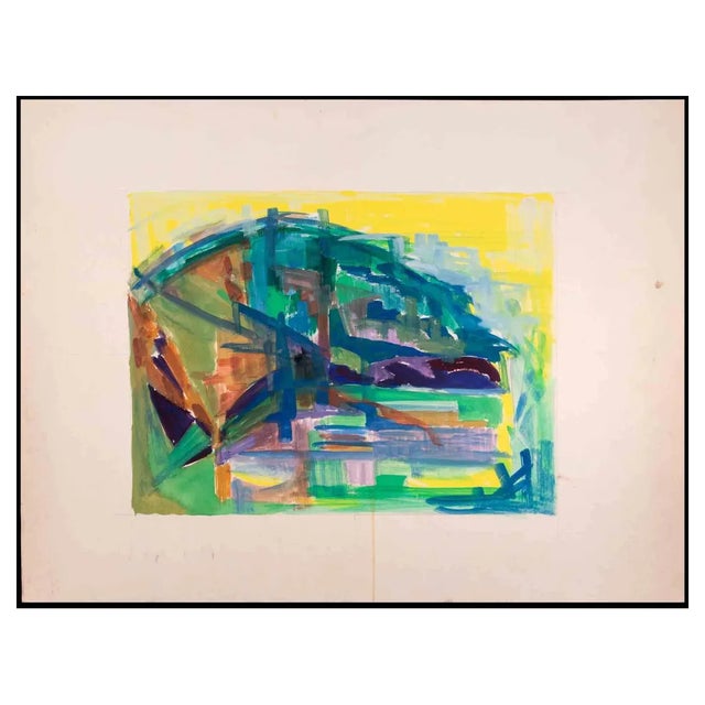 Emile Marze, Abstract Composition, Original Tempera, Late 20th Century For Sale