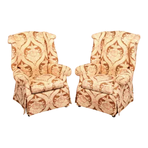 Sherrill Furniture Traditional Pair Custom Upholstered Skirted Wing Back Chairs