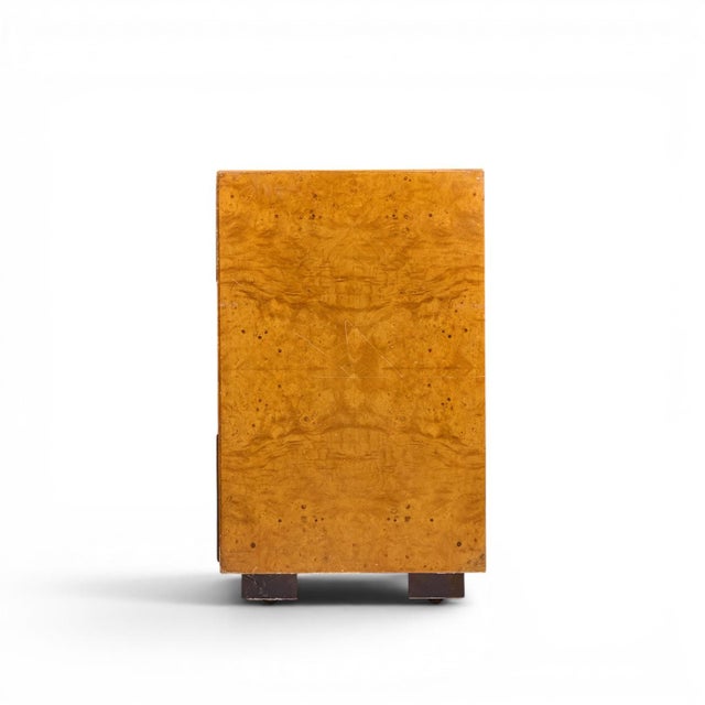 Mid 20th Century John Widdicomb Campaign Mid Century Burlwood and Brass Lowboy Dresser For Sale - Image 5 of 10