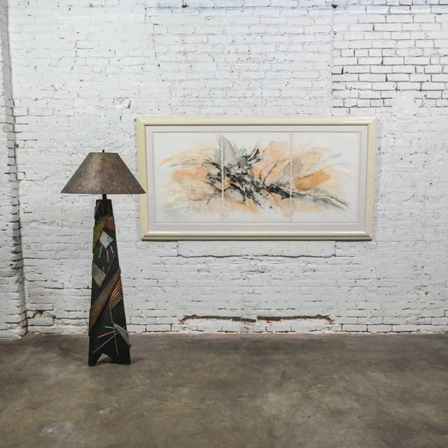 Vintage Large Textured Abstract Mixed Media Triptych Painting or Wall Art Signed Koo For Sale - Image 12 of 13