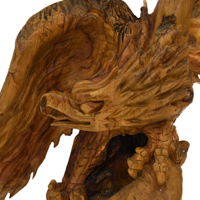 Oversized Hand‑Carved Teak Wood Eagle Sculpture With Outstretched Wings For Sale In Greensboro - Image 6 of 6