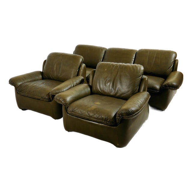 Vintage Leather Sofa Set, 1970s, Set of 3 For Sale