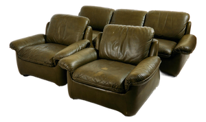 Vintage Leather Sofa Set, 1970s, Set of 3