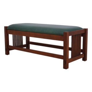 Stickley Mission Cherry Leather Bench For Sale