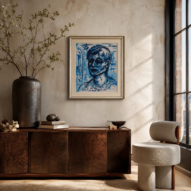 1960s Erik Heinertz, Blue Expressionist Portrait, 1960s, Oil on Canvas For Sale - Image 5 of 10