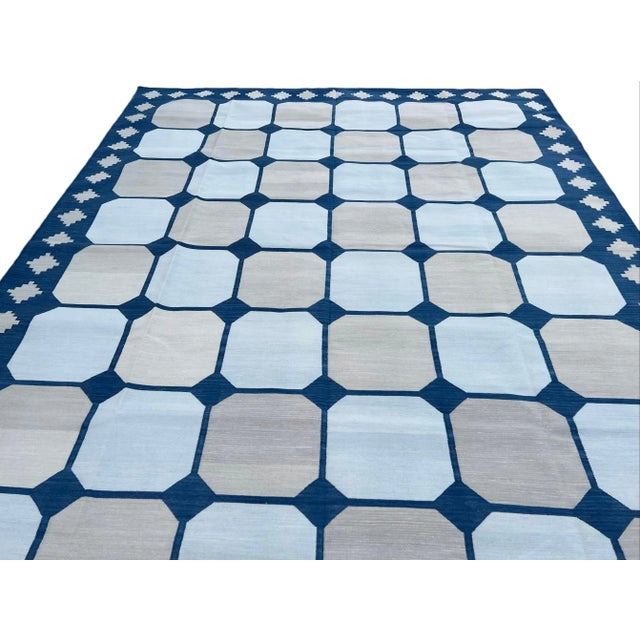 Sky Blue Not Yet Made - Made To Order Handmade Cotton Area Rug Vegetable Dyed Sky Blue and Light Beige Vista Dhurrie-6'x9' For Sale - Image 8 of 11