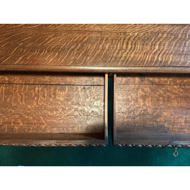 Brown Antique Arts and Craft Quarter Sawn Library/ Console Table For Sale - Image 8 of 10