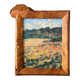 2025 Original Mountain Meadow Oil Post-Impressionist Painting in Solid Wood Live Edge Frame For Sale
