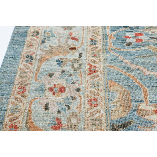 Blue Style Traditional Rug With Water Lily Medallion In Beige "Nymphaea" For Sale - Image 8 of 8