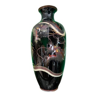 Monumental Japanese Cloisonne Enamel Vase With Dueling Dragons For Sale