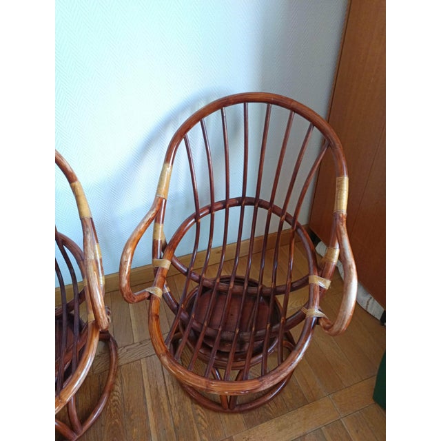 Swivel Rattan Lounge Chairs, 1970s, Set of 2 For Sale - Image 10 of 15