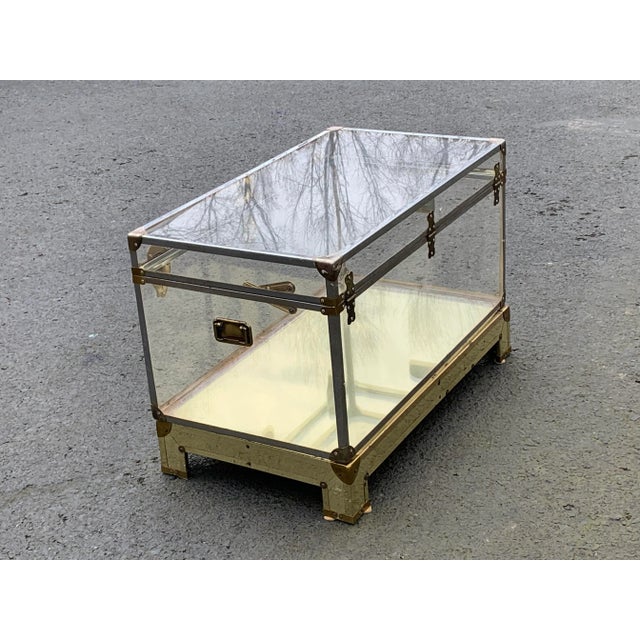 Contemporary 1970s Vintage Lucite & Brass Trunk With Base For Sale - Image 3 of 12