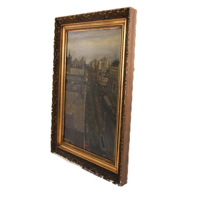 Mid 20th Century Framed Signed Giovanni Columbo Bustling Cityscape For Sale - Image 5 of 14