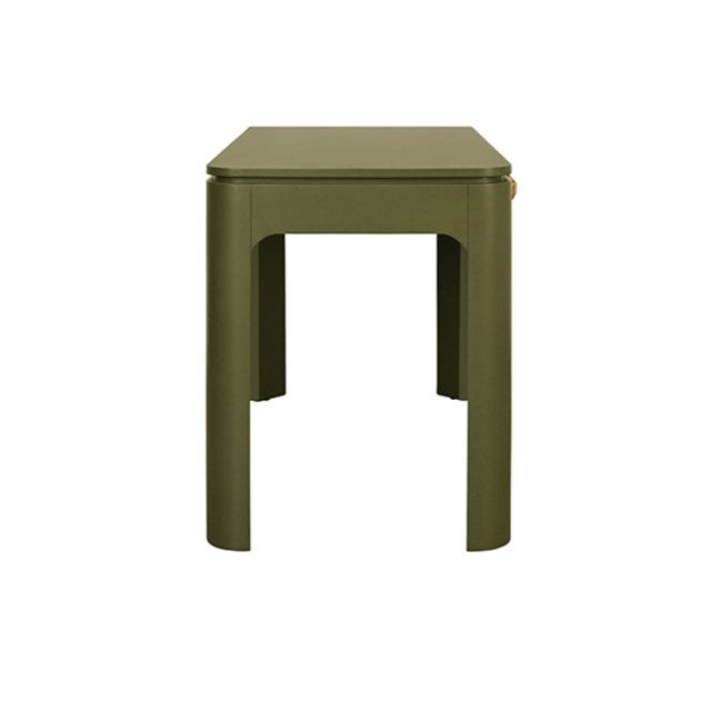 Matthew Izzo Home Theo Three Drawer Olive Green Lacquer Desk With Brass Beetle Knobs For Sale - Image 9 of 11