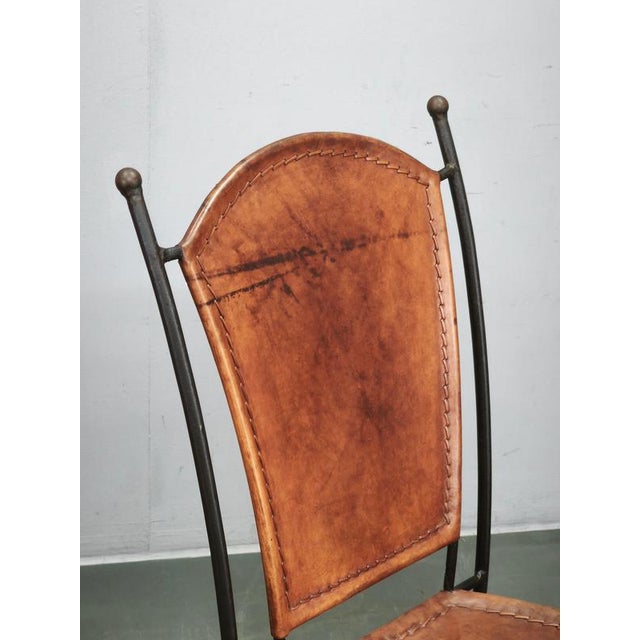 Black European Brutalist Wrought Iron and Cognac Leather Dining Chair, 1990s For Sale - Image 8 of 14