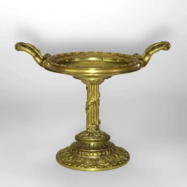 Neoclassical Antique Gilt Bronze Tazza With Fluted Column C1880 For Sale - Image 3 of 9