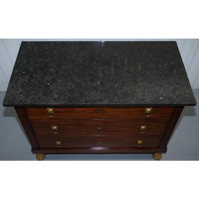 19th Century French Empire Marble Top Chest with Drawers & Lion Hairy Paw Feet For Sale - Image 4 of 18