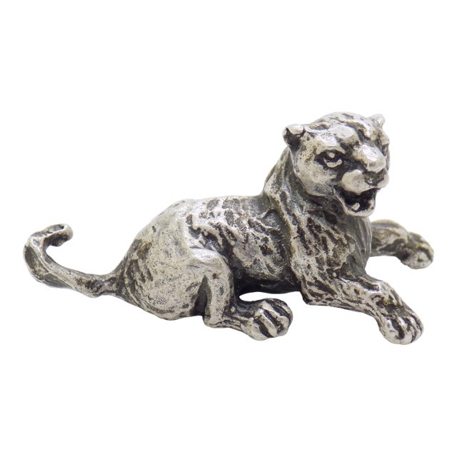 Vintage Italian Handmade Genuine Silver Cub Lion Detailed Figurine Miniature For Sale