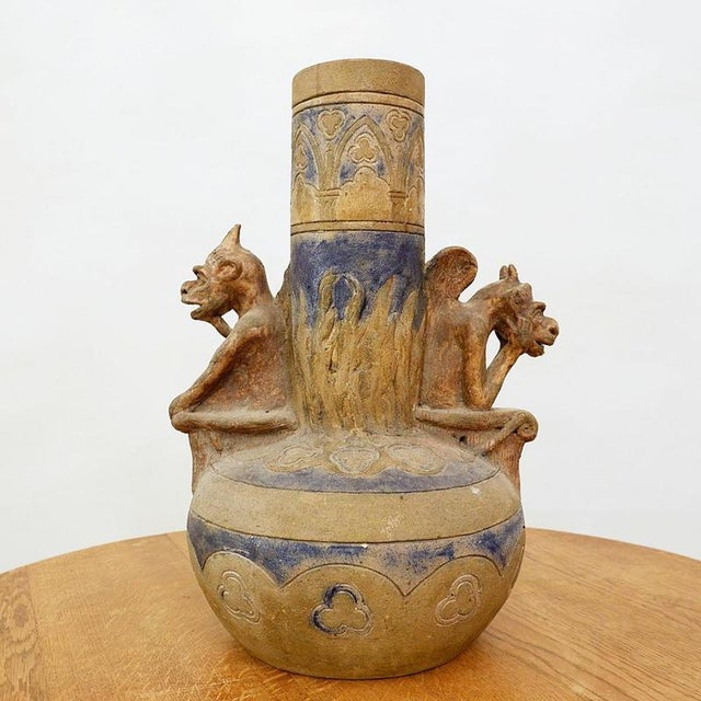 Early 20th Century Neolithic Style Terracotta Devil Gargoyle Vase For Sale - Image 12 of 12