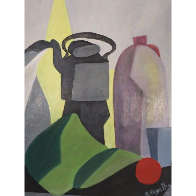 1955 Mid-Century Modern 'Still Life Elements' Swedish Original Cubist Oil Painting, Framed For Sale - Image 9 of 11