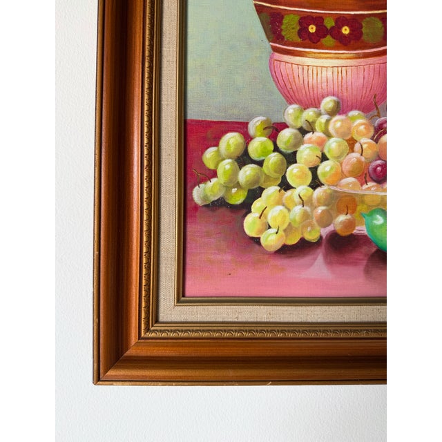 1970s Vintage Je. Ann Still Life Oil on Canvas Board Painting – Framed For Sale - Image 9 of 12