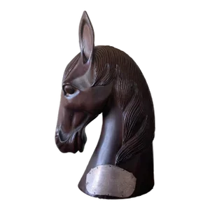 Large 1968 Hand Carved Wooden Horse Head Figure With Plaque