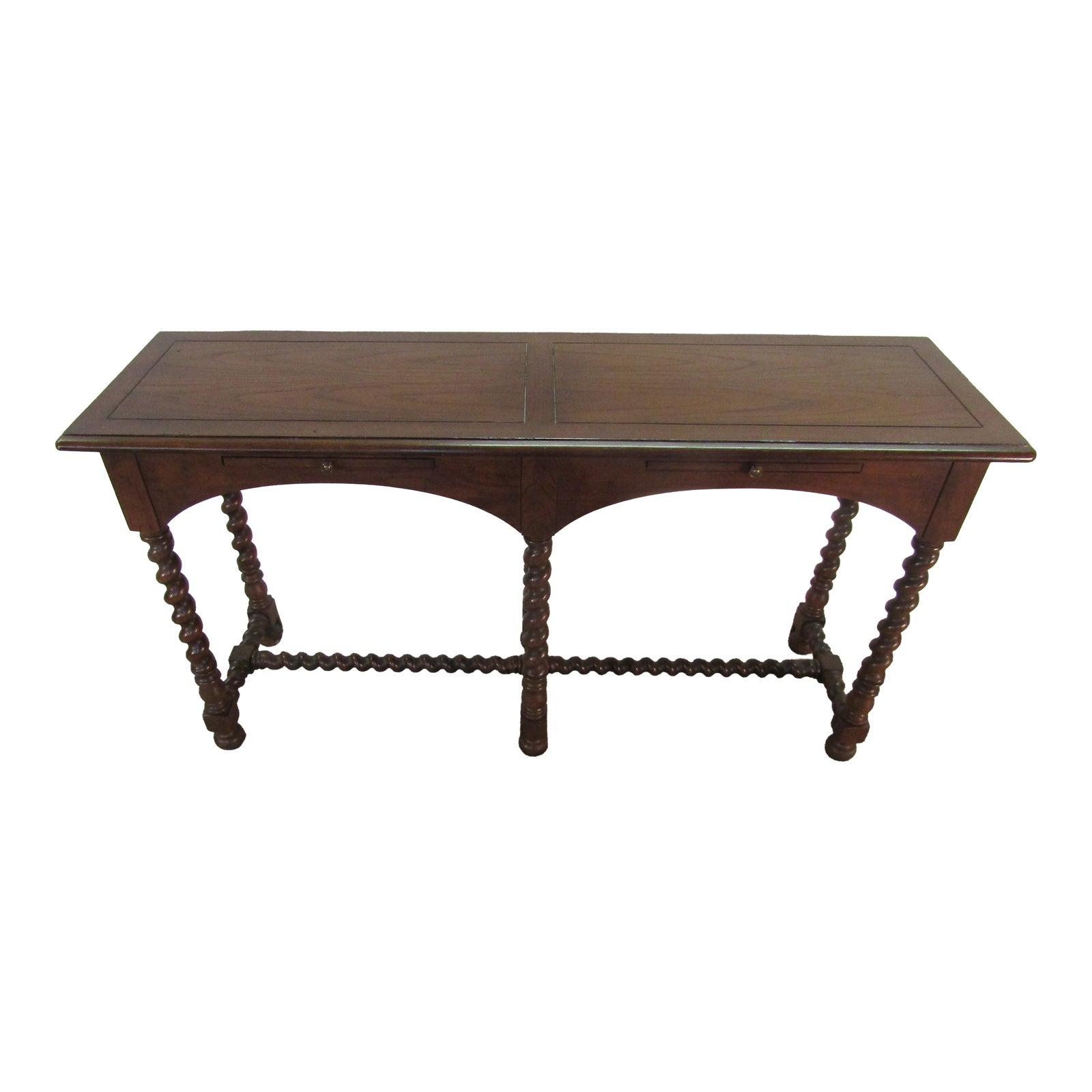 Henredon Solid Oak Barley Twist Leg Console Table | Chairish