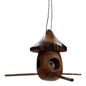 2000s Modern Zen Birdhouse Wood Bird Feeder