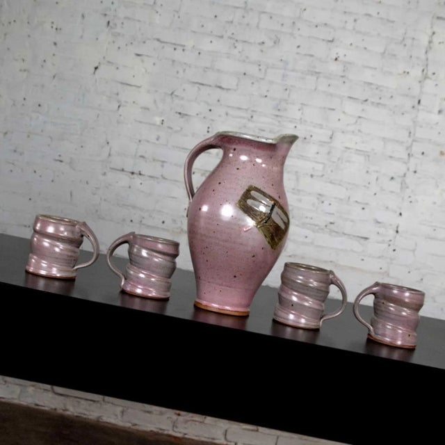 Modern Modern Hot Chocolate/Drink Set Purple Studio Pottery Ceramic Signed Powell, Pitcher & 4 Cups For Sale - Image 3 of 13