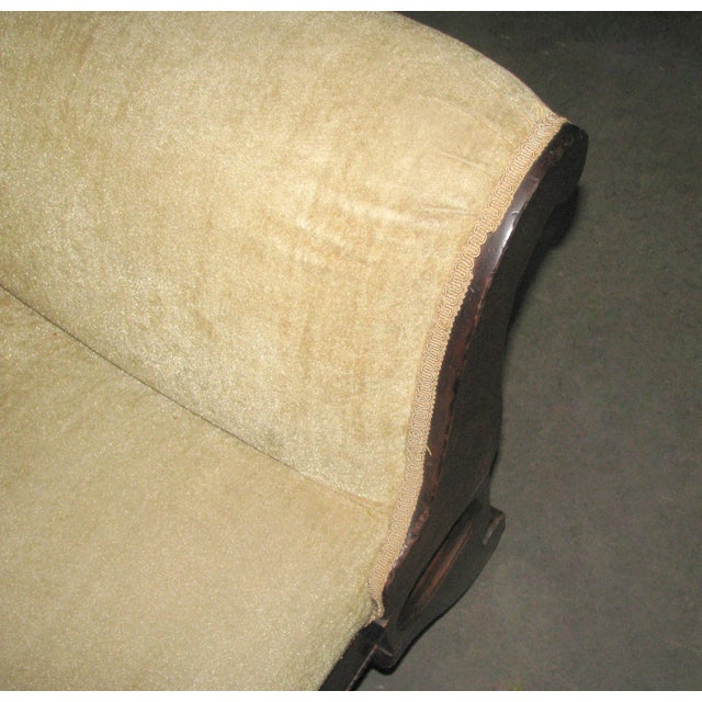 Beige Early 20th Century Victorian Revival Tan Velvet Carved Wood Sofa For Sale - Image 8 of 14