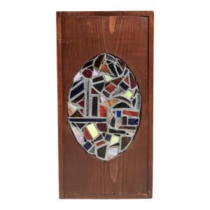 Vintage Handcrafted Abstract Leaded Stained Glass Panel Wall Art