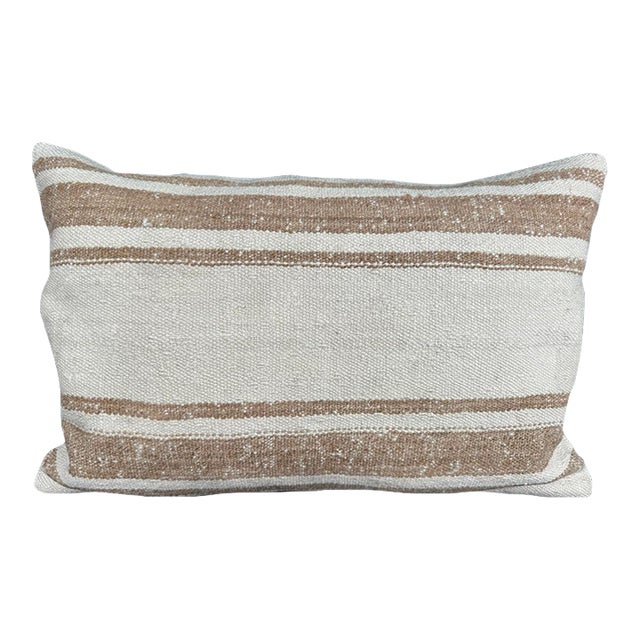 Turkish Hemp Pillow Cushion Natural Beige Brown Pillow Cushion Cover 16" x 24" For Sale