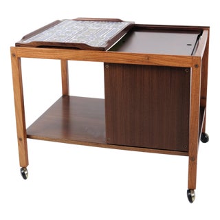 Bar Cart in Rosewood with Royal Copenhagen Tiles by Severin Hansen, 1960s For Sale