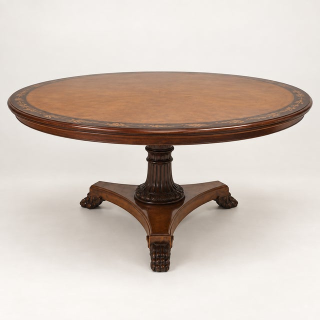 Traditional 20th-C. Maitland-Smith Neo-Classical Style Inlaid Mahogany Round Dining or Center Table For Sale - Image 3 of 7
