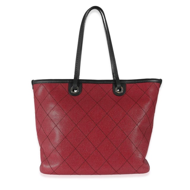 Contemporary Burgundy Quilted Caviar Fever Tote For Sale - Image 3 of 6
