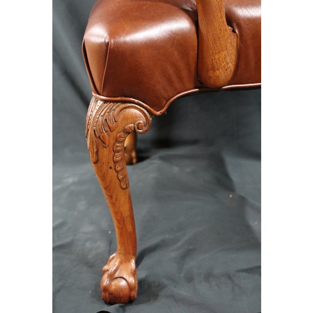 Early 20th Century Hand Carved Chair With Leather Upholstery For Sale In San Diego - Image 6 of 9