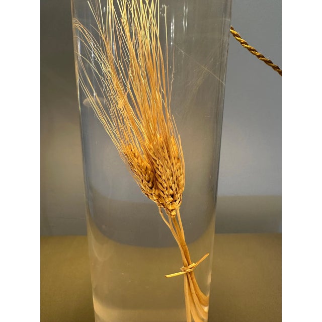 1970s French Floating Wheat Stalk in Acrylic Cylinder Table Lamp For Sale - Image 5 of 11