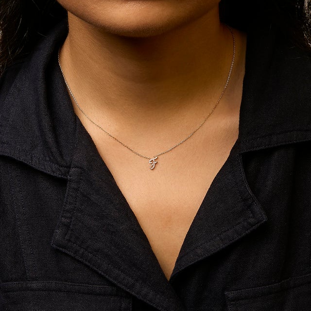 10K Yellow Gold Diamond Accent "F" Initial Script Style Pendant Necklace For Sale - Image 4 of 5