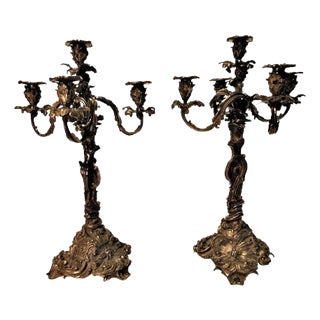 Pair of American Rococo Revival Patinated Bronze Candelabras, Ca. 1825 For Sale
