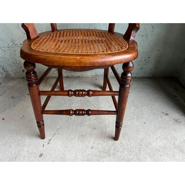 Early 20th Century Pair of Antique Eastlake Walnut Cane Seat Armchairs For Sale In Washington DC - Image 6 of 11