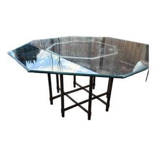 Vintage Octagonal Glass Dining Table With Metal Base For Sale