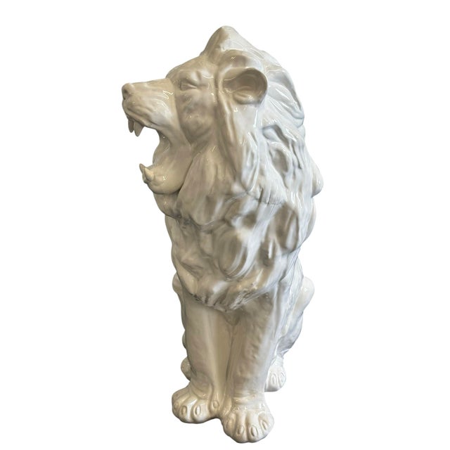 Mid-Century Modern 1970s Vintage Blanc De Chine Large Ceramic Lion Statue For Sale - Image 3 of 12