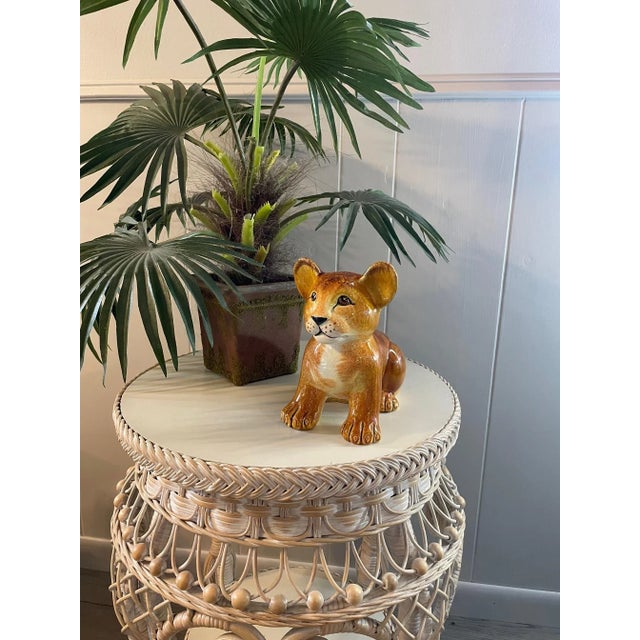 Vintage 1970s Italian Glazed Ceramic Lion Cub Figurine For Sale - Image 11 of 13