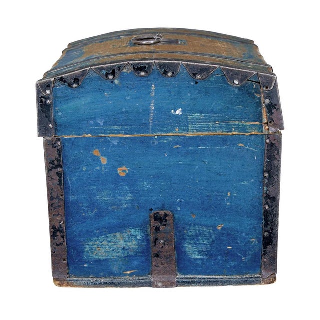 Antique Swedish Painted Pine and Metal Chest For Sale - Image 6 of 8