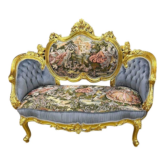 Baroque Style Art Sofa With Gold Details For Sale