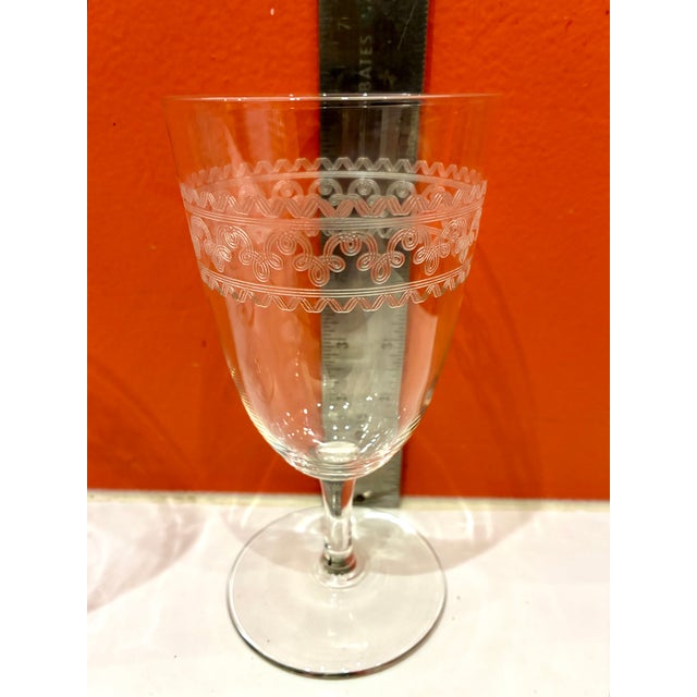Vintage 1920 Etched 8-Ounce Crystal Stemware- Set of 4 For Sale - Image 4 of 6