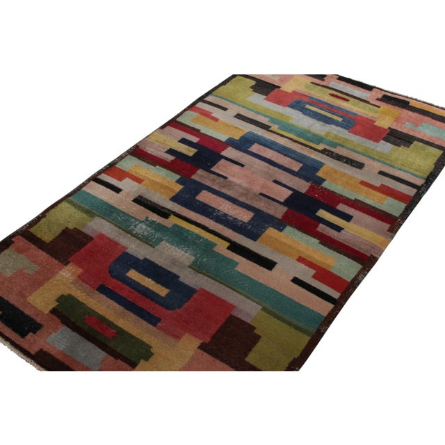 Art Deco 1940s Hand-Knotted Vintage Art Deco Rug in Multicolor Geometric Pattern For Sale - Image 3 of 5