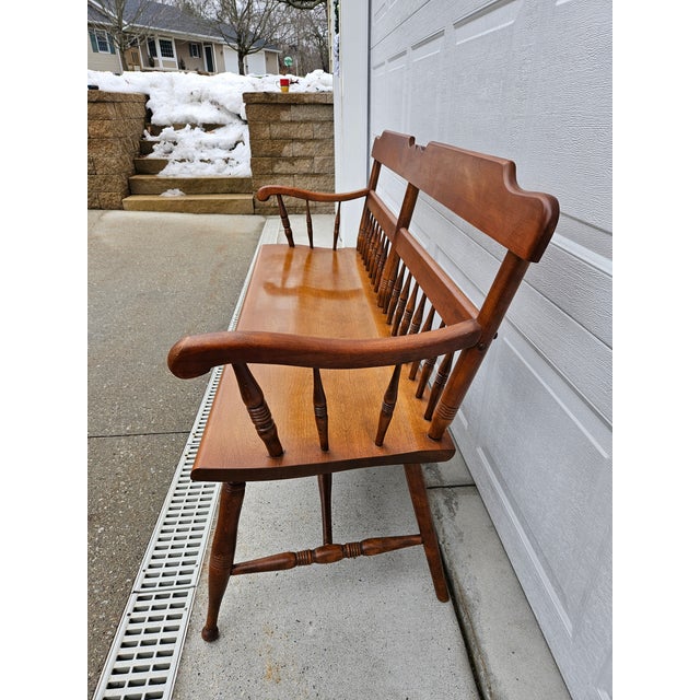 Wood Ethan Allen Heirloom Maple Bench - Three Seat For Sale - Image 7 of 15