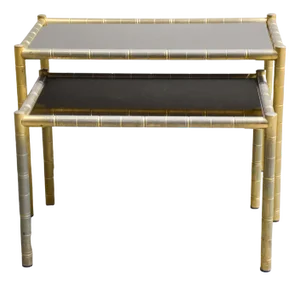 Vintage Brass-Plated Coffee Tables in Bamboo, 1970s, Set of 2