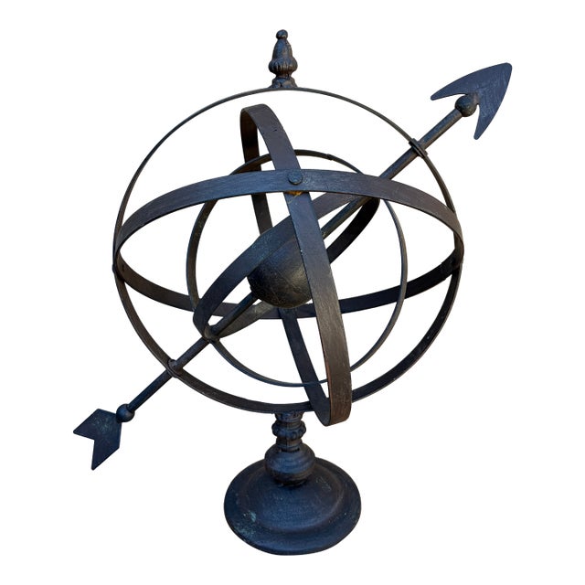 Vintage French Country Iron Garden Armillary Sundial- Outdoor Estate Decor For Sale